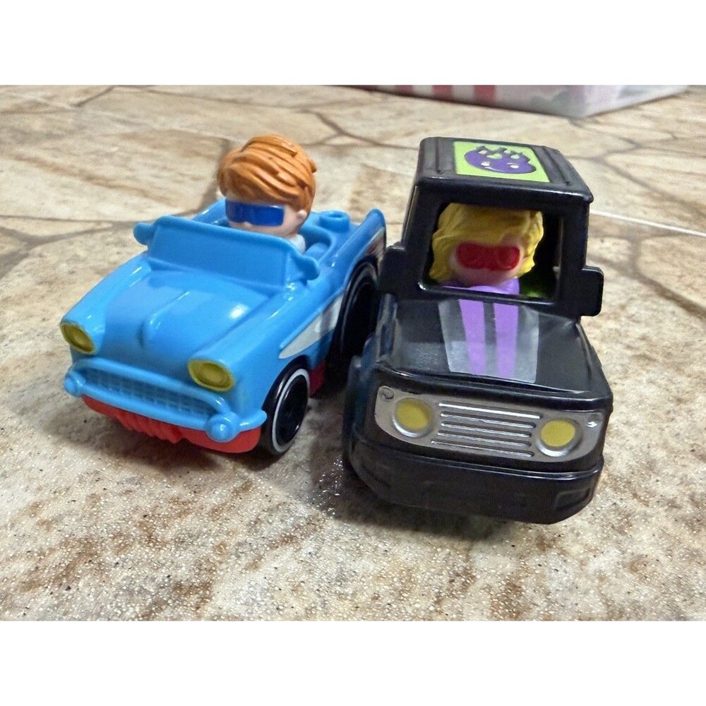 Little People Wheelies Toy Car Lot of 2 Blue Convertible & Black SUV with Figure